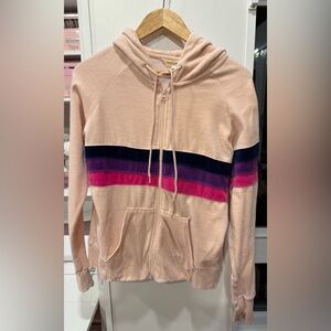 C&C California Velour Stripe Zip Hoodie - Blush Pink, Size M